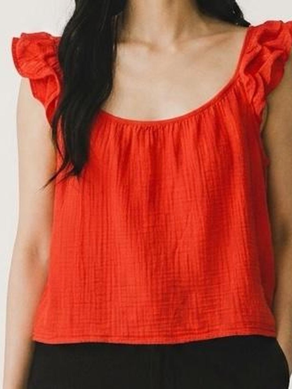 GAP Red Ruffle-Shoulder Tank Top Small